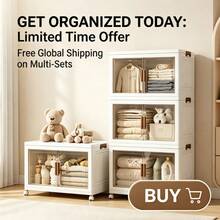 3-Tier Large Capacity Folding Storage Cabinet With Clear Doors & Wheels, Vertical Plastic Organizer Unit For Kitchen & Bedroom - 3-tier - View 4