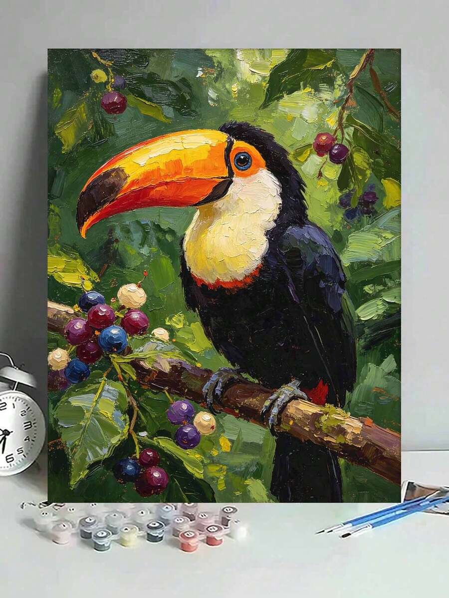 1pc Toucan DIY Oil Painting By Numbers, Canvas Painting DIY Crafts, Adult Home Decoration, Holiday Gift.