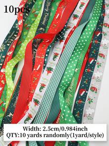 10pcs Christmas Gift Wrapping Ribbons, Random Patterns, Snowflake Deer Christmas Tree Pattern Woven Ribbon, Christmas Tree Wreath Decoration Bow Pendant, Gift Box Packaging Ribbon, Party Decoration Colorful Ribbon, - View 19
