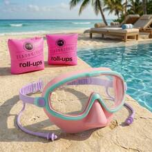 Full Face Swimming Goggles & Arm Bands Set For Kids 4-15 Years Old, Nose Cover Design, Waterproof High-Definition Vision, Anti-Fog Lenses, Silicone Earplugs, Unisex Swimming Gear - Multicolor - View 12