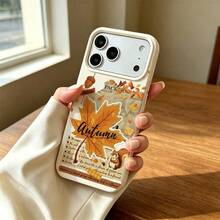 1pc TPU Material Squirrel Maple Leaf Vintage Autumn Fragment Pattern Phone Case Suitable For IPhone 17 Pro Max/17/16 Pro Max/15/13/12/11/ S20 FE/A15/S24/A55/ Note 11/Note 12/Note 13 Pro Full Coverage Anti-Drop Soft Shell Phone Protective Cover - White - View 2
