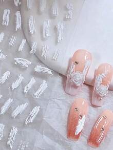 1pc/2pcs Autumn/Winter New White Brushstroke Texture Nail Stickers, Multiple Hand-Painted Brushstroke Patterns, Simulating Oil Painting Smear Texture, Creating Artistic Atmosphere. The Stickers Are Thin And Flexible, With High Texture Reproduction, Clean Cutting, Adhere Smoothly To Nail Surface Without Curling Edges, Easy To Peel And Stick - White - View 1