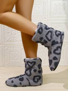 Warm Jacquard Heart Pattern Women's House Slippers, Lightweight Soft Sole Indoor Women's Slippers Boots - Grey - View 6
