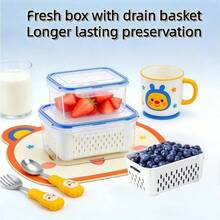 6pcs Plastic Food Storage Containers With Lids, Multi-Functional Airtight Fresh-Keeping Boxes For Refrigerator, With Drainage Basket Set, Suitable For Fruits, Vegetables And Kitchen Food Storage (3 Drainage Baskets + 3 Fresh-Keeping Boxes) - View 11