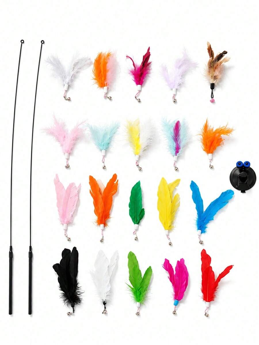 7Alas 23Pcs Interactive Cat Teaser Wand Set With Detachable Feather & Bell Replacement Heads, Suction Cup Handheld Dual-Mode Indoor Hunting Exercise Toys For Kittens And Adult Cats, Self-Play Or Owner Bonding - View 1
