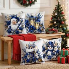 4pcs/1pc Blue Christmas Decorative Pattern Pillow Case Without Insert, Single-Sided Printed Pillow Case, Suitable For Living Room Bedroom Home Decor, All-Season Pillow Case - Multicolor - View 7