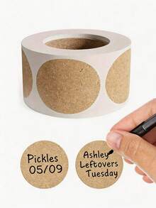 1/2 Roll Kraft Paper Round Self-Adhesive Labels, Blank Brown Round Name Tags, Suitable For Product Classification, Food Jar Container Storage, Gift Envelope Sealing, DIY Craft Marking, Office And Small Business Packaging Supplies - Yellow - View 7