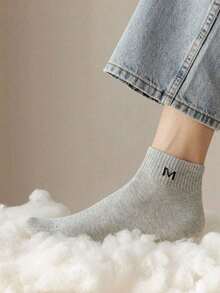 10 Pairs Unisex Minimalist Style M Letter Design Short Socks, Suitable For Sports And Casual Wear [1/3/5/10 Pairs] - Multicolor - View 7