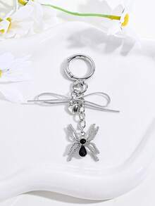 1pc Halloween Gothic Rhinestone Spider Bow Cross Faux Pearl Keychain, Backpack & Car Decoration, Couple Pendant, Party Gift - Multicolor - View 6
