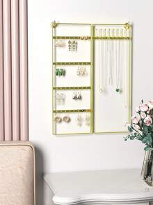 Large Capacity Jewelry Organizer Stand, Foldable Gold Metal Earring Holder With Necklace Hooks, Jewelry Display Rack For Dresser And Vanity - Multicolor - View 6