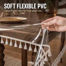 1pc PVC Waterproof Oil-Proof Tablecloth, Anti-Slip Lace Edge Placemat, Dust-Proof Dining Table Mat, Suitable For Kitchen, Restaurant, Party Decoration, Home Decor - White - View 5