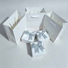 Set Of 8, White Bow Decor Gift Boxes With Paper Tote Bags, For Holiday Gathering, Birthday Party Celebration, Portable Reusable, Gift Packaging Kit, For Jewelry Packing, Present Wrapping, Daily & Business Gifting - Grayish White - View 11