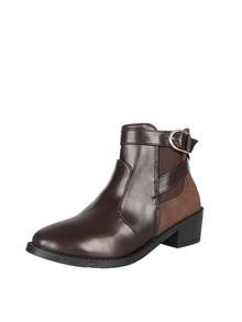 1 Pair Women's Patchwork Design Buckle Strap Chunky Heel Round Toe Winter Short Ankle Boots, Coffee Brown - Coffee Brown - View 8
