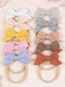 10pcs Solid Color Linen Baby Bow Headbands, Soft Stretchy Nylon Hair Accessories For Newborn Infant Baby Girls, Multiple Colors Available - Multicolor - View 8
