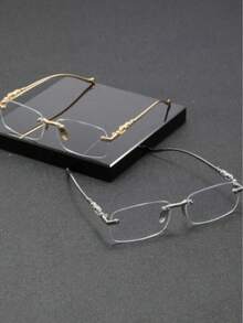 1 Pair Men's Rectangular Rimless High-End Metal Glasses, Fashion Casual Plain Lens, Suitable For Daily Casual, High-End Social Occasions, Street Photography And Office Scenes - Frameless Square - View 5