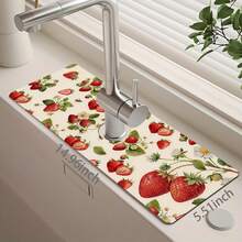 1pc Strawberry Pattern Faucet Mat Decor, Sink Faucet Absorbent Mat, Drainage Mat, Suitable For Kitchen, Bathroom Sink, Countertop, Drainage Mat, Diatomaceous Earth Material, Trimmable, Quick Drying Mat - Multicolor - View 13
