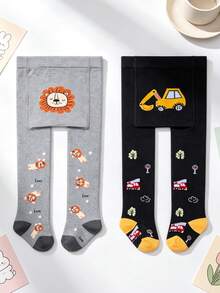 4/2pcs Newborn Cartoon Tights, Car Zebra Lion Pattern, High Elastic Comfortable Baby Spring Autumn All Season Leggings - Multicolor - View 12