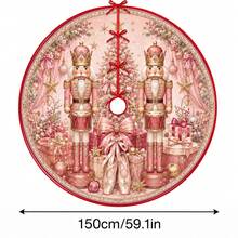 1pc Patterned Christmas Tree Skirt, Elegant Color Holiday Decor, 5 Sizes, Unisex Holiday Gift, Suitable For Home And Party Christmas Home Decoration - Pink Nutcracker - View 11
