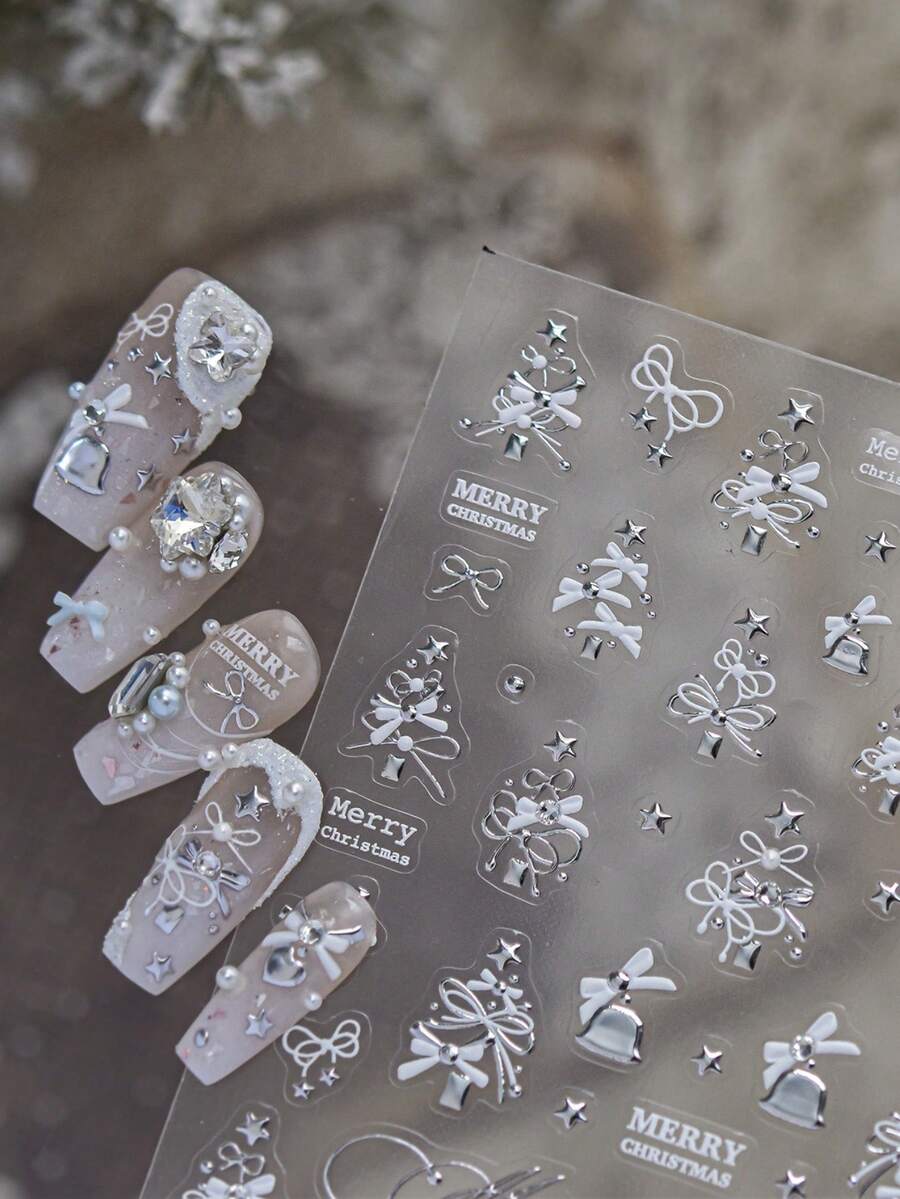 1 Crystal Diamond Nail Art Luxury Sticker Self-Adhesive New Minimalist Winter Atmosphere Nail Charm Sticker Christmas Bow Nail Art Decoration Sticker - Multicolor - View 1