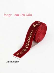 1pc Christmas Velvet Ribbon, Gold Foil Star & Merry Christmas Printed Decorative Ribbon, 2m Roll, 2.5cm/4cm Width, For Gift Wrapping, Christmas Tree, Wreath, Bow Making, Holiday Party Decor - Velvet - View 15