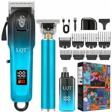 LQT Household Grooming Kit(2pcs/3pcs/4pcs), Cordless Rechargeable Hair Clipper & T‑Blade Trimmer & Foil Shaver & Nose Hair Trimmer, LED Digital Display, With Multiple Guide Combs, USB-C Charging, Christmas Holiday Gift For Men - View 13