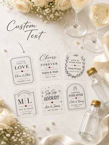 14/24/49pcs Personalized Customized Wedding Mini Bottle Labels, Custom Name & Date Self-Adhesive Stickers, Wedding Favors Gifts, Banquet Decor - Clear - View 4