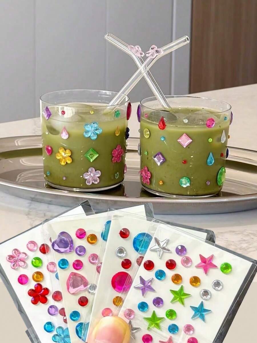 4pcs/Set New Colorful Round Heart & Star Stickers, Random Colors, Suitable For Camera, Phone Case, Hair Dryer, Shelf, Computer, Stickers For Adults - Multi-color - View 1