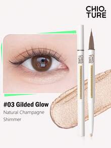 CHIOTURE Pensil Eyeshadow Dua Ujung, Cairan Pencerah Berkilau dan Hasil Akhir Matte Alami Tanpa Riasan, Mencerahkan Lipatan Kelopak Mata & Menggambar Garis Bulu Mata Bawah, Pensil Serbaguna 2-in-1, Ramah untuk Pemula - #03 Kilauan Emas - View 1