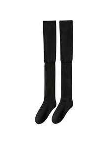 1/2/3 pares de calcetines altos de punto holgados por encima de la rodilla para mujer, otoño/invierno, con puño enrollado, adecuados para diversas ocasiones - Multicolor - Ver 12