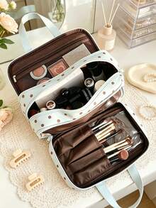 Tas Kosmetik Polkadot Tas Kosmetik Genggam Portabel Kapasitas Besar Tiga Lapisan Tahan Air Tas Kosmetik Genggam Multi Kompartemen - MultiWarna - View 10