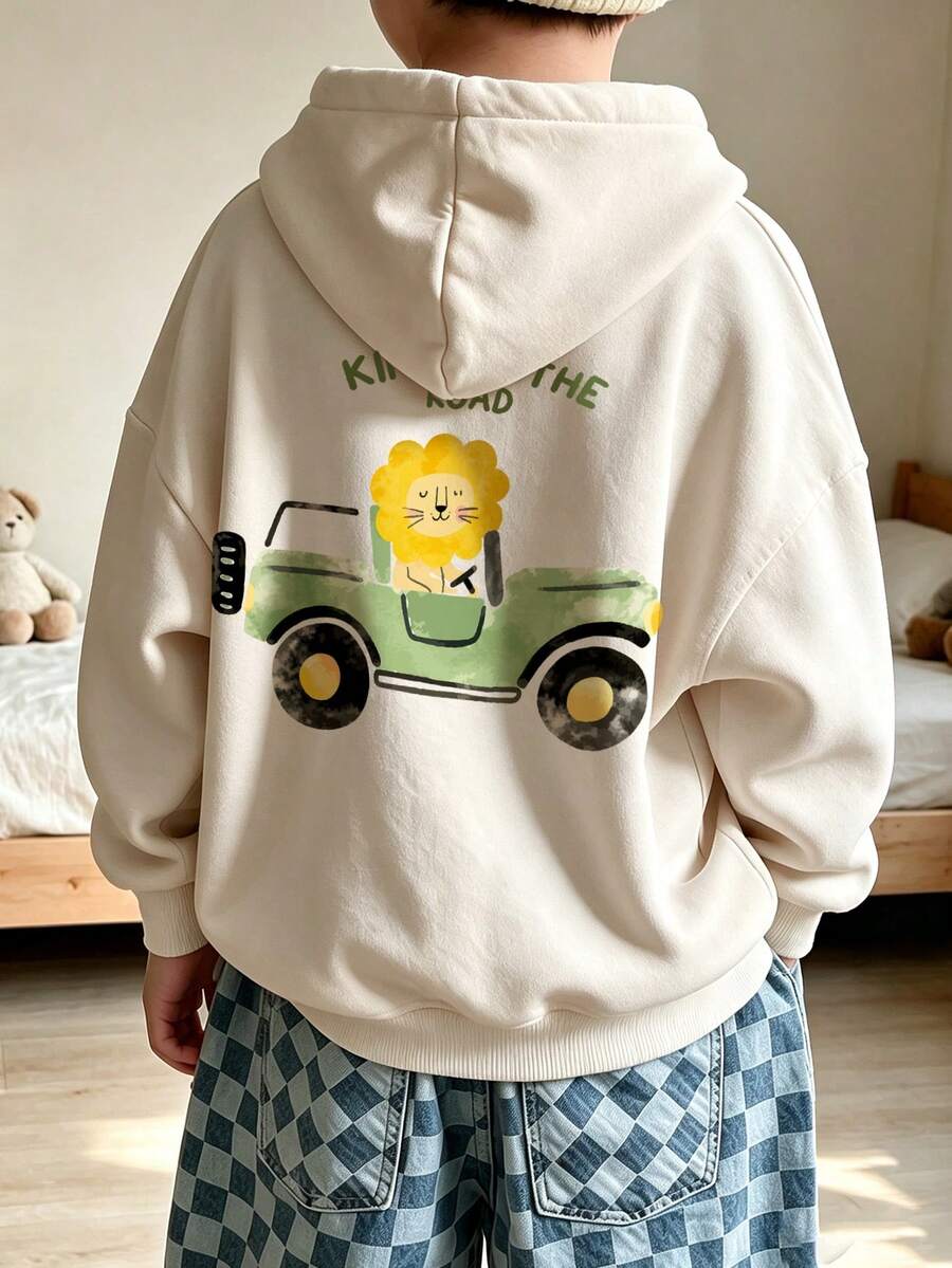 Baby Boy Casual Hooded Sweatshirt, Long Sleeve Cozy Pullover Tops, Infant All Season Daily Wear - Apricot - View 1
