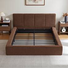 140x200 Cm Bed Frame With Padded Headboard, Reinforced Steel Frame, No Spring Base – Easy Assembly, High Stability, Mattress Not Included. - Brown - View 6