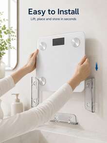 1pc Wall‑Mounted Acrylic Weight Scale Holder, Transparent Bathroom Scale Bracket With Anti‑Scratch Adhesive Pads, Under‑Desk Wall Hanging Scale Rack, Anti‑Collision Non‑Slip Protective Mat Design, Space‑Saving Storage Organizer For Home Bathroom User - Clear - View 2