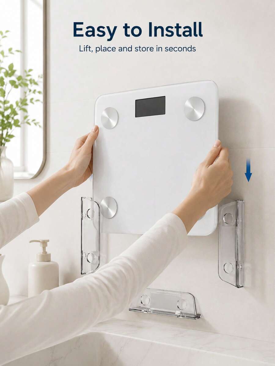 1pc Wall‑Mounted Acrylic Weight Scale Holder, Transparent Bathroom Scale Bracket With Anti‑Scratch Adhesive Pads, Under‑Desk Wall Hanging Scale Rack, Anti‑Collision Non‑Slip Protective Mat Design, Space‑Saving Storage Organizer For Home Bathroom User