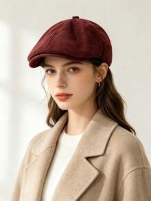 1pc Vintage British Style Beret Hat, Unisex Solid Color Newsboy Cap, Autumn/Winter Commuter Outfit, Elegant Artist Hat - Multicolor - View 2