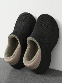 Women's Soft Plush Wedge Heel Slippers, Full Coverage Unisex Couple Indoor/Outdoor Winter Slippers - Black - View 11
