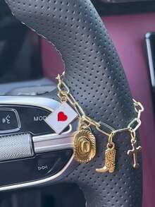 Ace Of Hearts Poker Cross Car Hanging Ornament, Gold Thick Chain Enamel Charms, Retro Western‑Style Auto Interior Hanging Charm, Decorative Car Gift For Women - Ace Of Hearts - View 3
