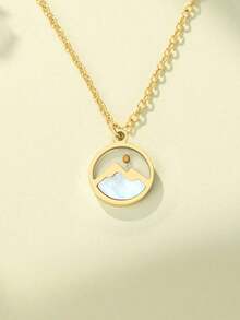 1pc Gold "Love Moves Mountains" Faith Necklace, Stainless Steel Material, Suitable For Daily Wear, Women's Inspirational Religious Christian Graduation Gift, With Card, Gift For Women, Her And Girls - Multicolor - View 4