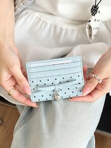 1Pc Polka Dot Print Bow Card Holder Card Slot Wallet Purse,Stylish Short Wallet For Women - Multicolor - View 10