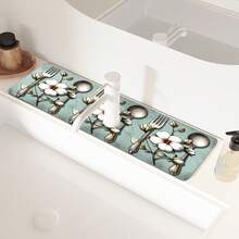 1pc Floral Tableware Design Faucet Mat, Sink Faucet Absorbent Pad, Drainage Mat, Suitable For Kitchen, Bathroom Sink, Countertop, Drainage Mat, Diatomaceous Earth Material, Trimmable, Quick-Dry Mat - Multicolor - View 4