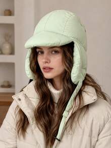 Topi Aviator Tebal Warna Solid Modis, Topi Ringan Pelindung Telinga dengan Pinggiran dan Tali yang Dapat Diatur, Topi Musim Dingin Hangat Tahan Angin, Cocok untuk Pemakaian Sehari-hari di Luar Ruangan, Topi Musim Dingin - MultiWarna - View 9