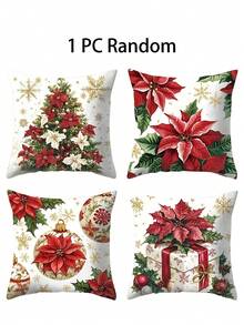 Christmas Decorative Pillow Covers (4pcs/1pc) - Printed With Christmas Red, Christmas Tree, Christmas Ball And Gift Box Patterns, Suitable For Sofa Or Bedroom; Made Of Soft, Durable, Washable And Fade-Resistant Fabric; Christmas Home Decor (Pillow Insert Not Included) - Multicolor - View 10