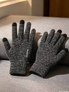 1 Pair Gray Fleece Lined Thick Warm Touchscreen Gloves, Winter Cold-Proof, Wind-Proof, Anti-Slip, Unisex - Multicolor - View 3