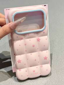Y2K Cute Star Polka Dot 3D Cloud Plaid Phone Case, Compatible With IPhone 18 Pro Max 17 Pro Max 17 Pro 17 16 Pro Max 16 Pro 16 15 Pro Max 15 Pro 14 Pro Max 13, Macaron Color Soft Silicone Shockproof Protective Back Cover - Pink - View 3
