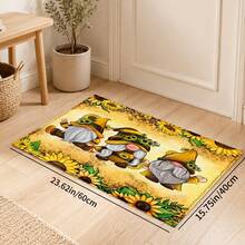 1pc Sunflower Gnome Print Faux Wool Rug, Cute Country Gnome And Sunflower Floral Pattern Carpet, Farmhouse Style Home Decor, Suitable For Entryway, Kitchen, Living Room, Bedroom - Multicolor - View 11