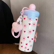1PC 600ML Heart Flower, English Daisy, Floral Pattern Stainless Steel Cup, Double-Use Coffee Cup, Portable Straw Cup, Fashionable Lanyard , Suitable For Office, Home, Gift Recommendation, Coffee/Milk/Tea - Multicolor - View 4