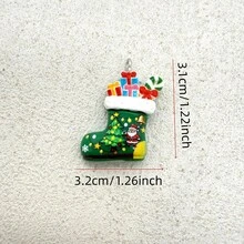 6件組樹脂聖誕綠色禮物襪吊飾，適合DIY珠寶製作，完美用於派對配件、耳環、項鍊、包包吊飾 - 綠色聖誕禮物襪子吊墜 - 查看 3