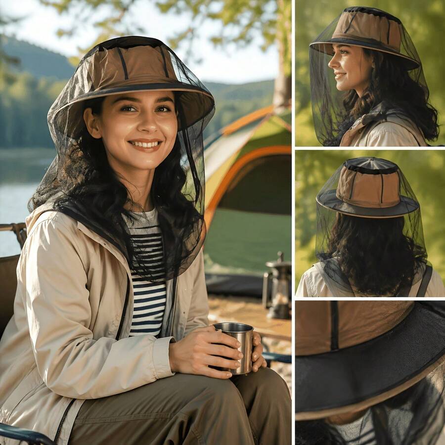 Set 3 buah (1 Kelambu dengan Masker Wajah dan 2 Pengait) Kelambu Serangga Tugas Berat, Jaring Halus Dapat Menghalangi Serangga, Ideal untuk Topi, Memancing dan Berburu - Mencegah Nyamuk, Lalat dan Serangga Terbang Kecil Masuk - Sempurna untuk Berkemah