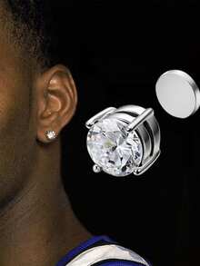 Stainless Steel Set 6mm Magnetic Stud Earrings, Non-Pierced Clip-On Earrings For Men And Women, Hip-Hop Rhinestone Magnetic Ear Jewelry, Christmas New Year Holiday Gift - Multicolor - View 5