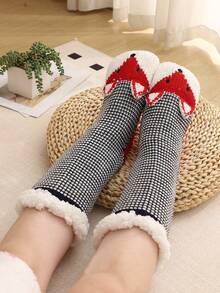 1 Pair Women's Fuzzy Socks, Thick Fleece Mid-Calf Socks, Christmas Gift For Women In Autumn And Winter - Red - View 3